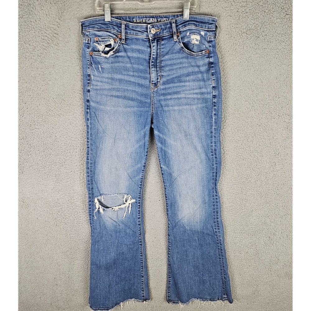 American Eagle Flare Jeans Womens 10R Denim Stretch Super‎ High Rise Flare